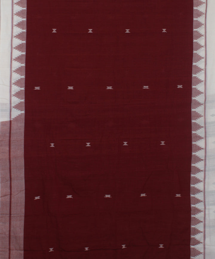 Maroon white natural dye handloom cotton kotpad saree