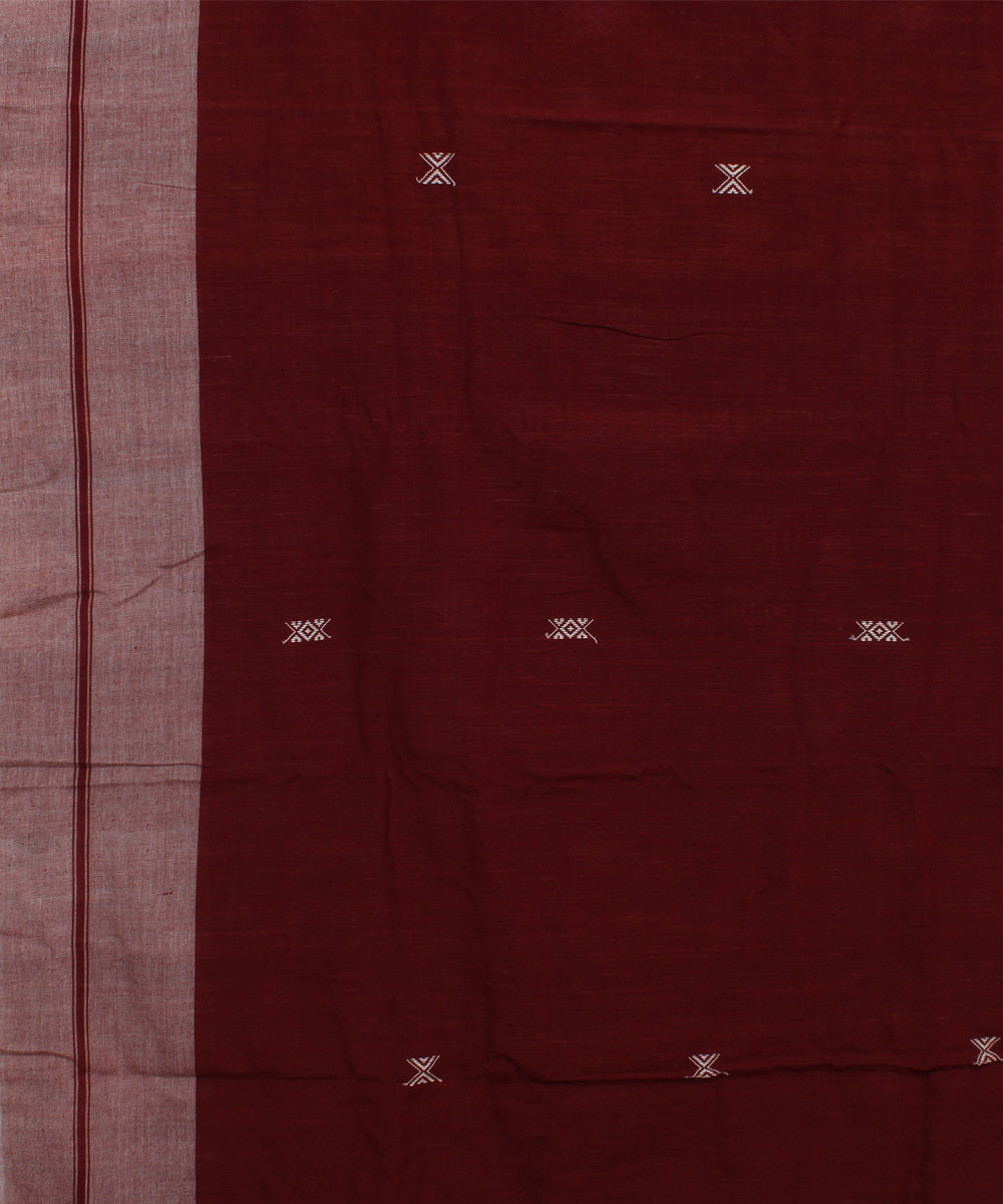 Maroon white natural dye handloom cotton kotpad saree