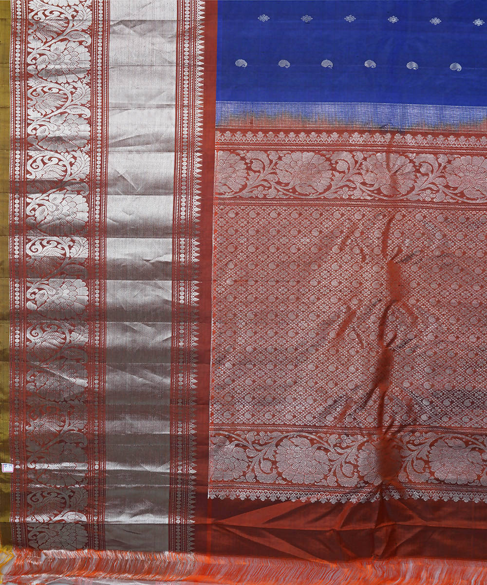 Air force blue handwoven silk gadwal saree
