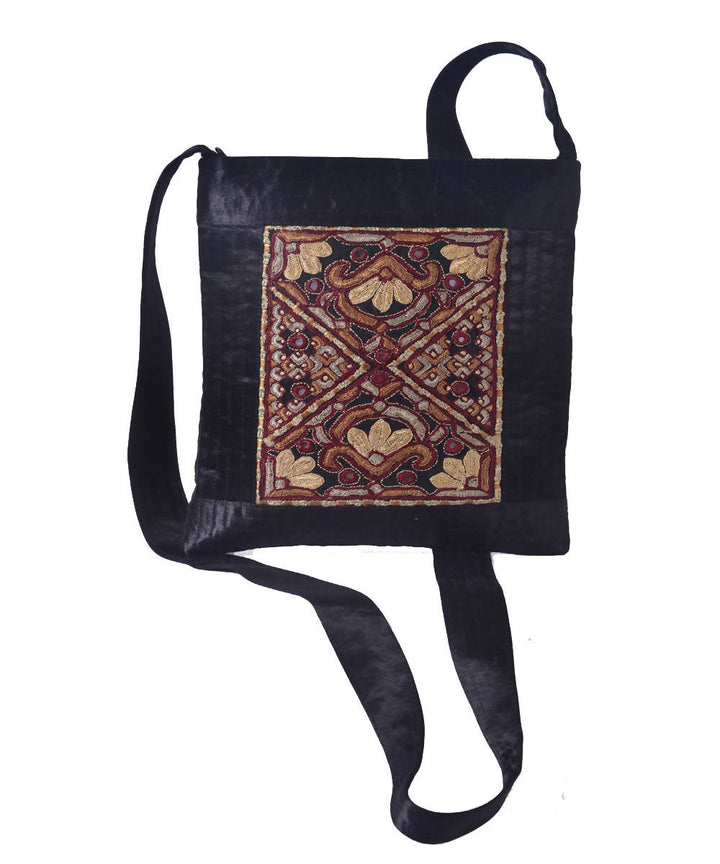 Black hand embroidery mashroo cross body sling bag