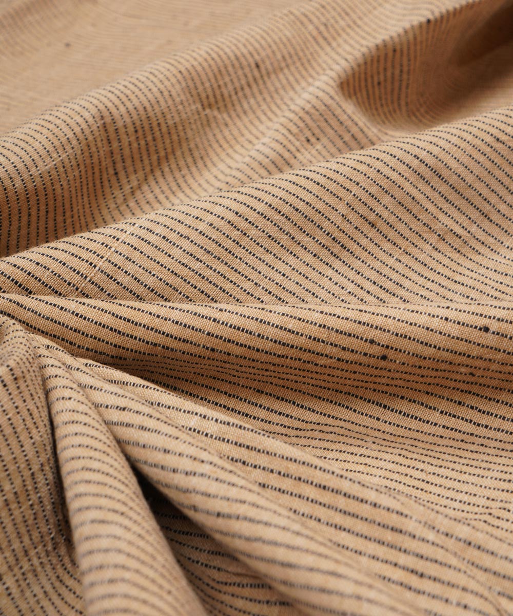 Beige black stripes handspun handwoven bengal cotton fabric