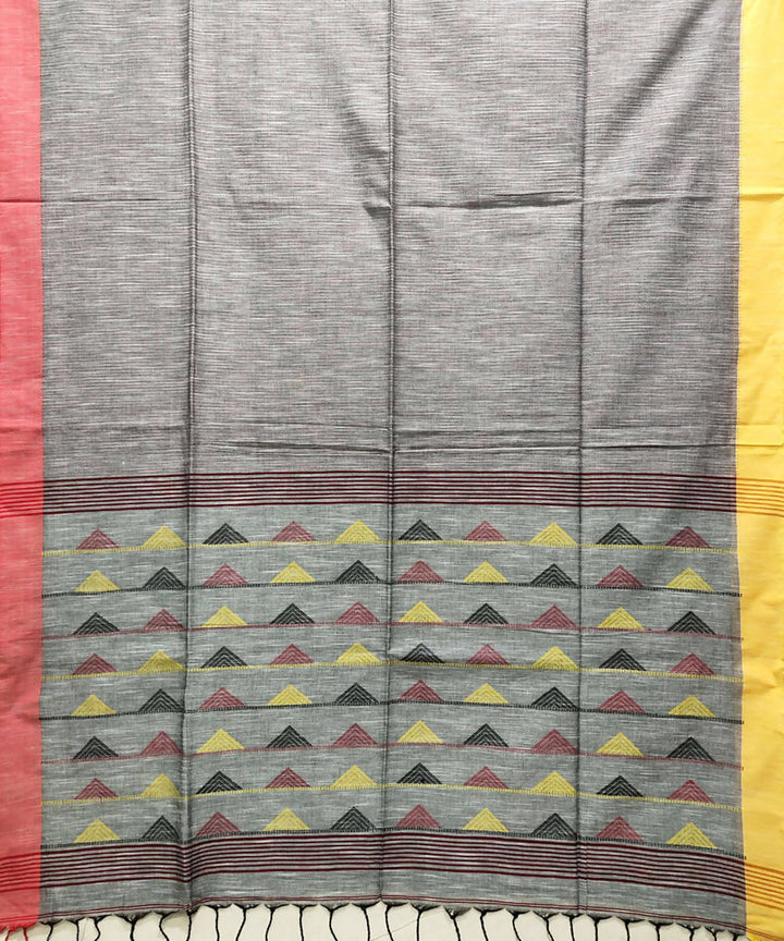 Grey multicolor handwoven cotton saree