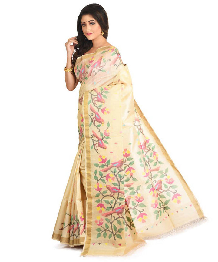 Resham shilpi bengal cream tasar saree with handwoven jamdani work