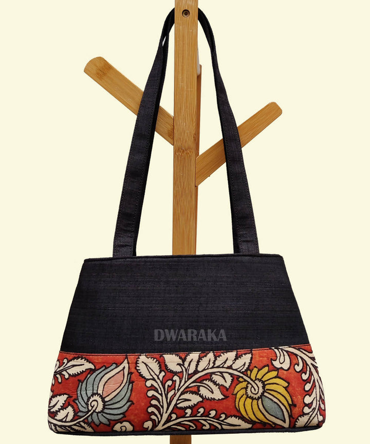 Black hand painted kalamkari silk cotton handbag