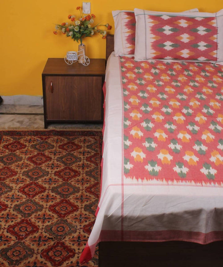 Orange Handloom Ikkat Cotton Bedsheet