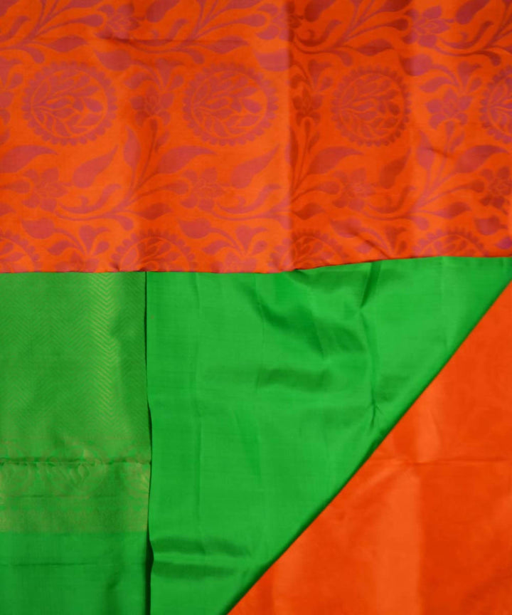 Orange Green Handloom Soft Silk Saree