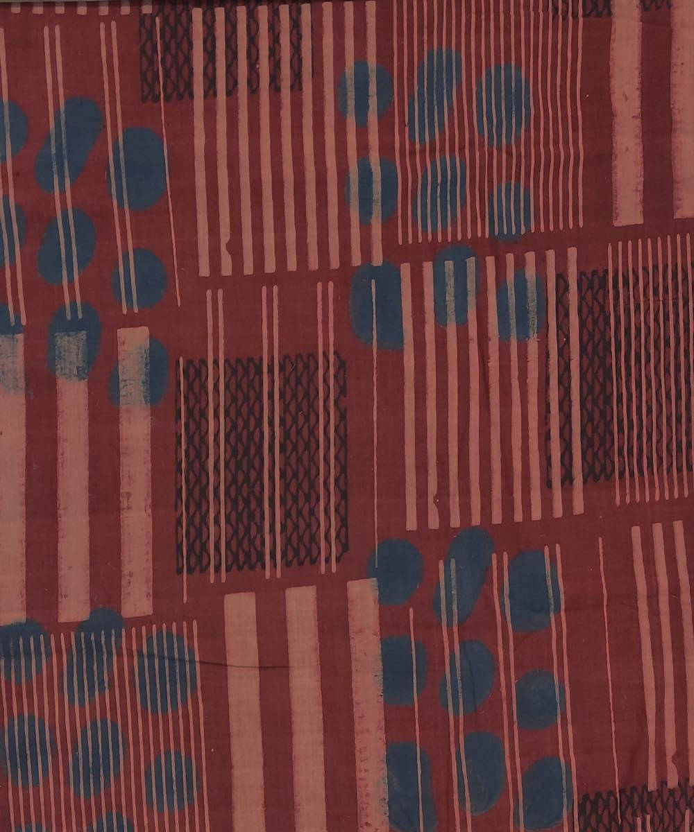 Red maroon natural dye ajrakh print organic handspun cotton fabric