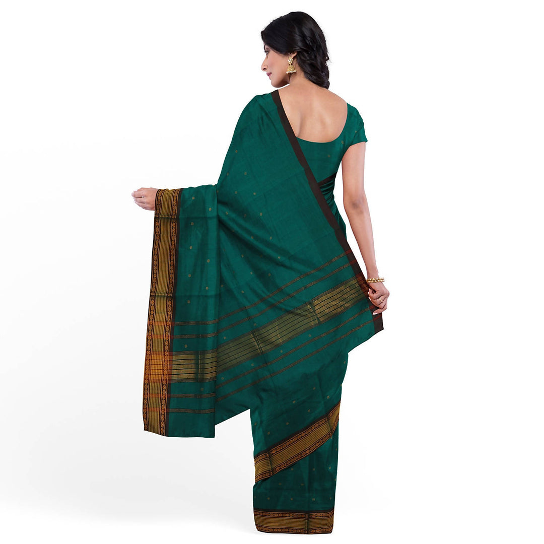 Dark sea green handloom cotton venkatagiri saree