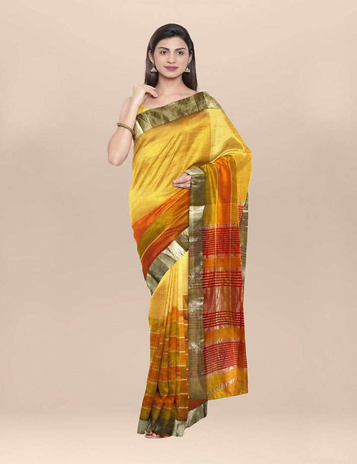 Yellow handwoven maheshwari cotton saree
