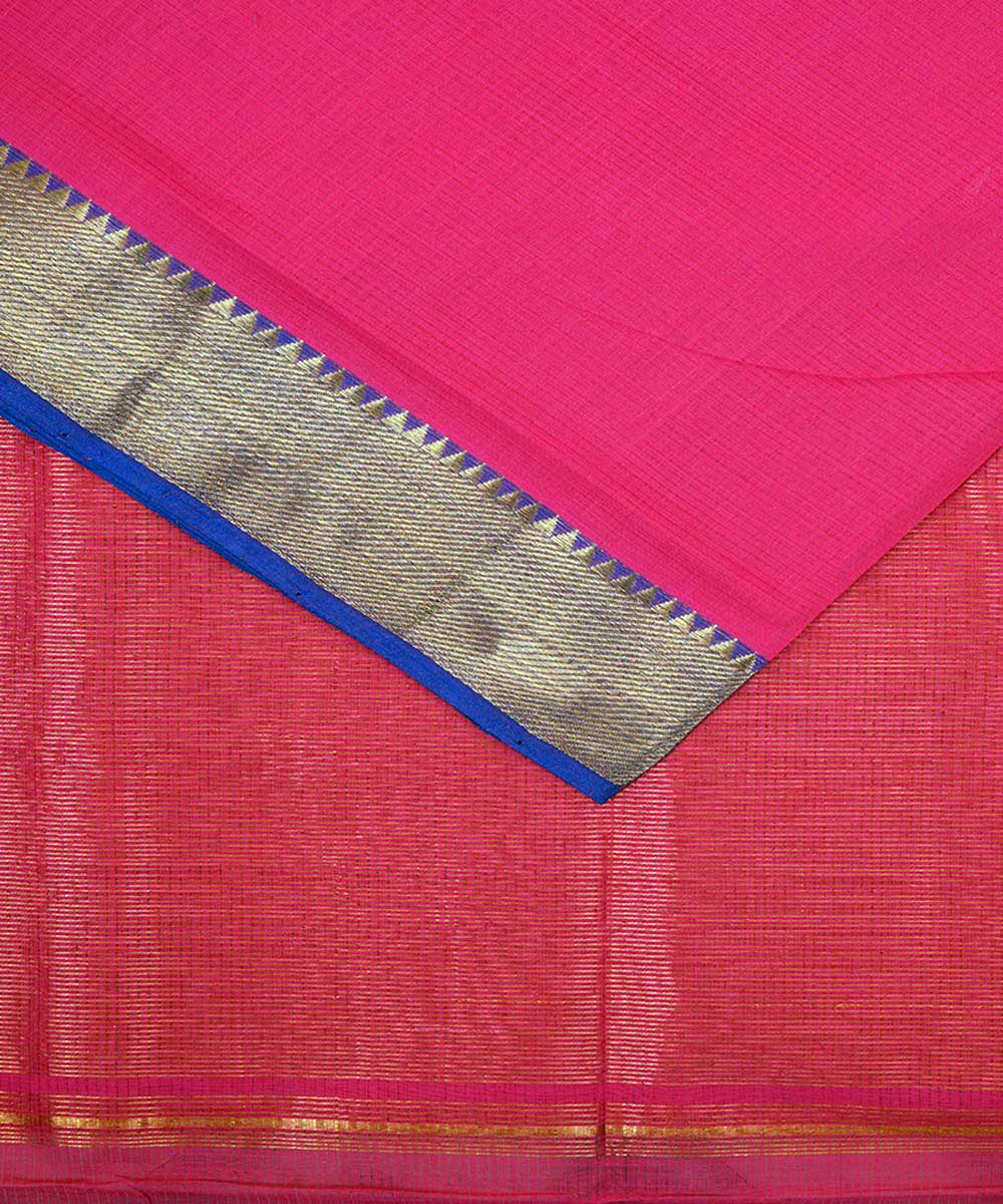 Pink gold big border cotton handloom mangalagiri saree