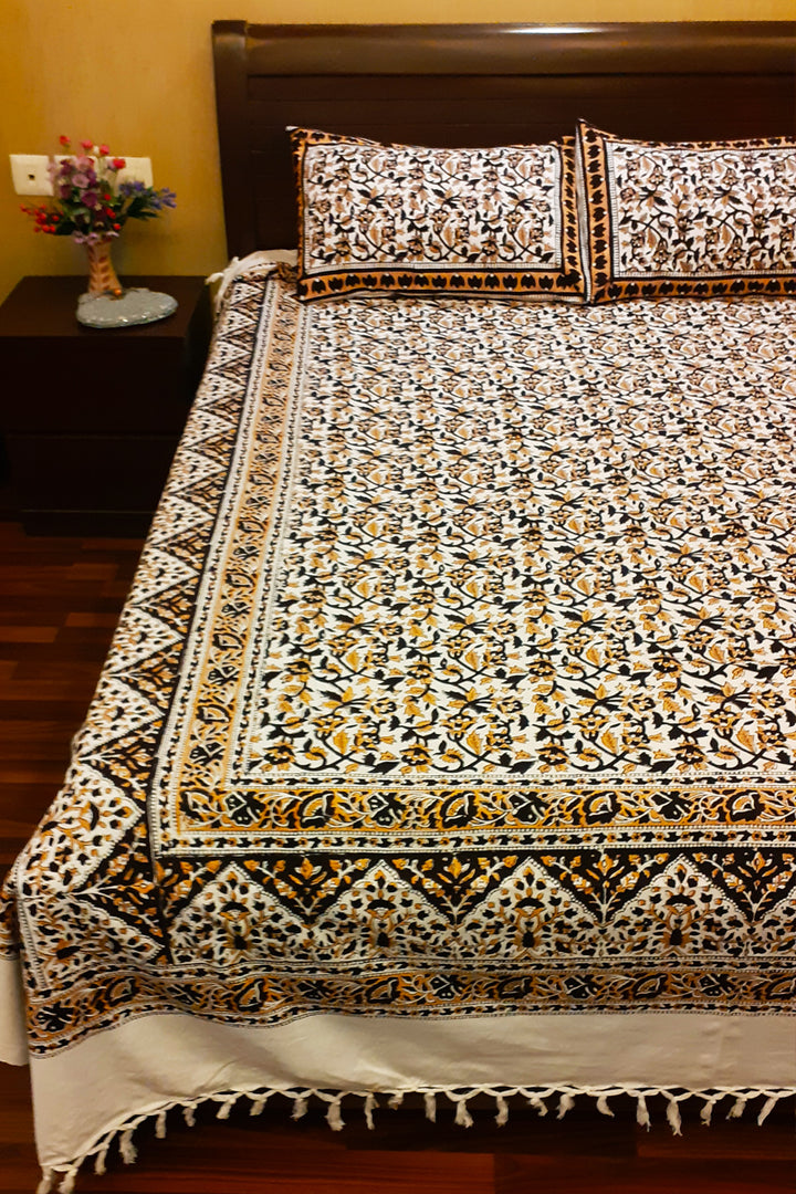 Multicolor hand block printed cotton bedsheet