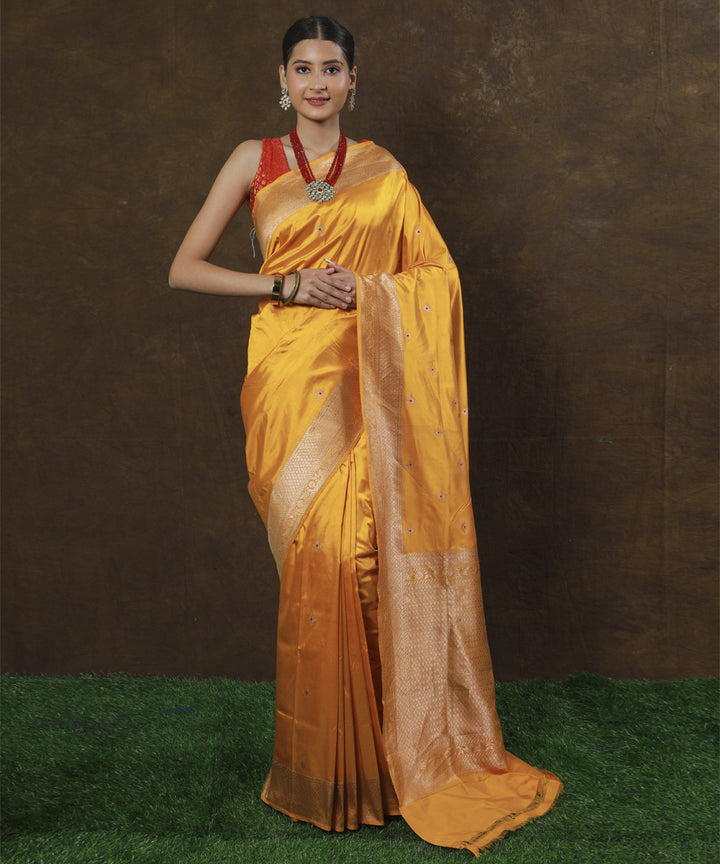 Mustard silk handloom banarasi saree