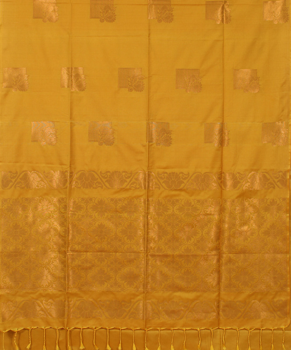 Yellow handwoven Karnataka soft silk saree