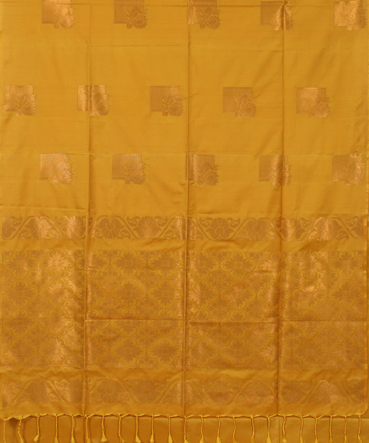 Yellow handwoven Karnataka soft silk saree