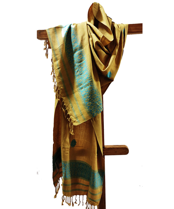 Yellow sky blue handloom cotton assam stole