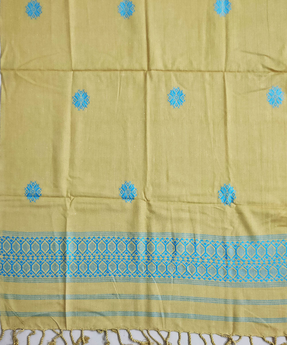 Yellow sky blue handloom cotton assam stole