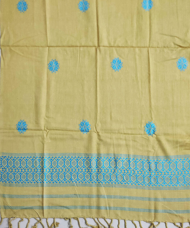 Yellow sky blue handloom cotton assam stole