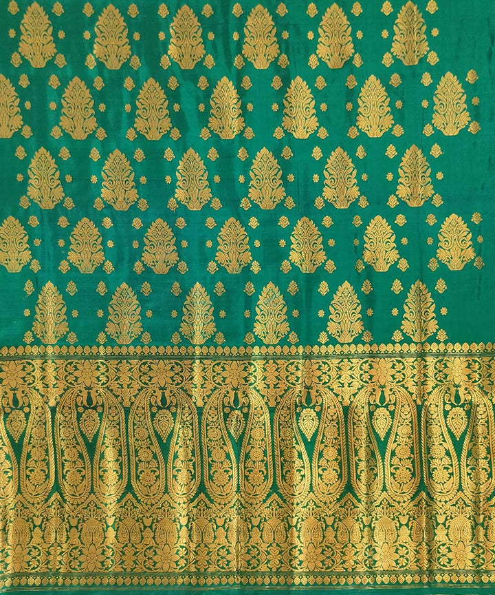 Dark green golden mulberry silk handwoven assam mekhela chador