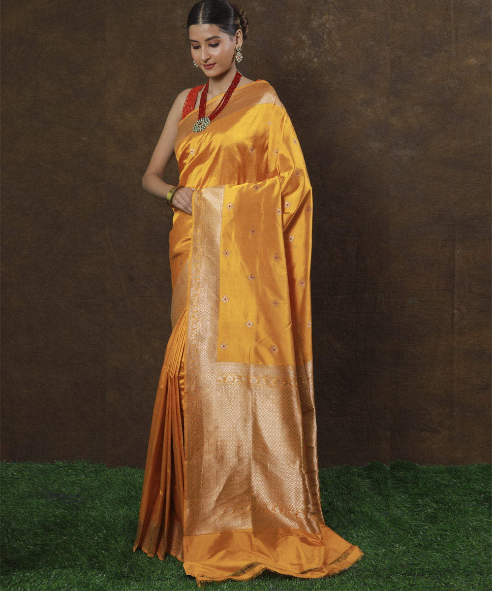 Mustard silk handloom banarasi saree