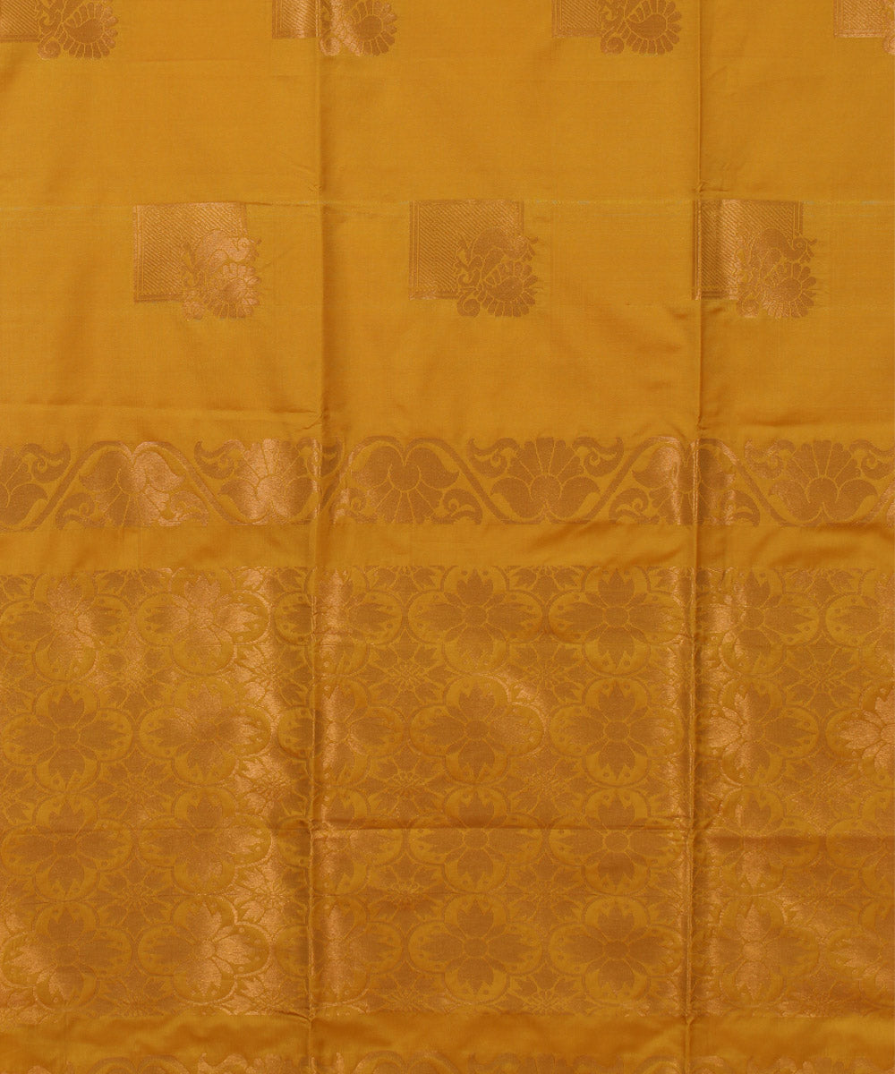 Yellow handwoven Karnataka soft silk saree