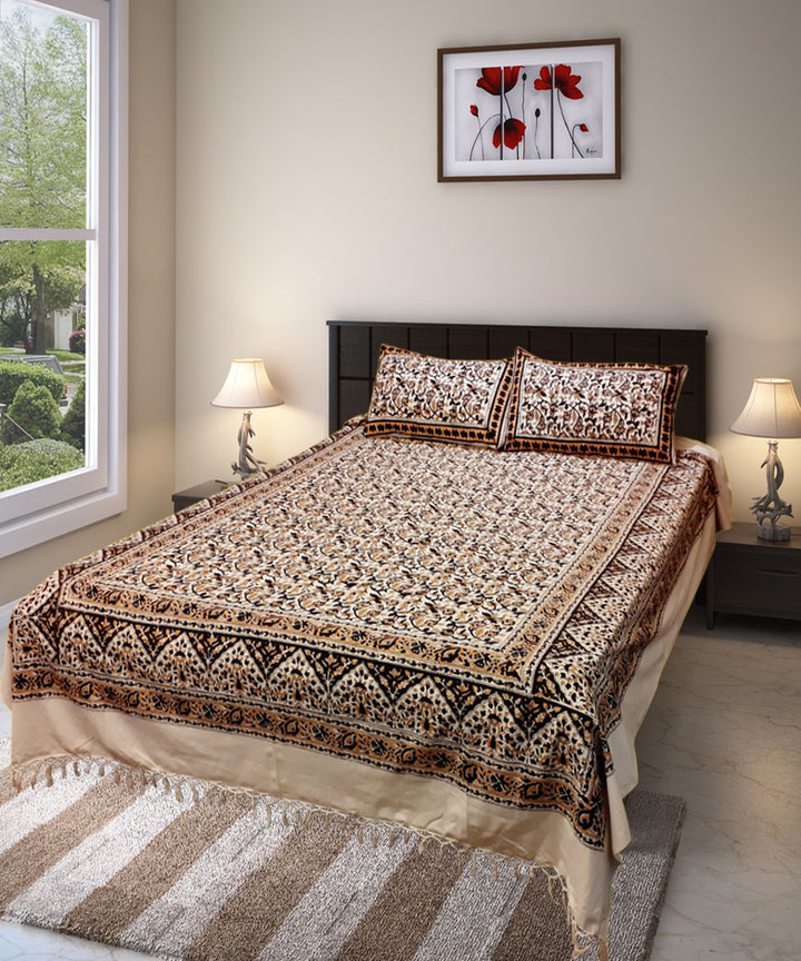 Multicolor hand block printed cotton bedsheet
