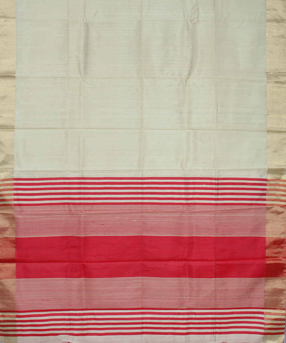 White pink cotton handwoven karnataka raw silk saree