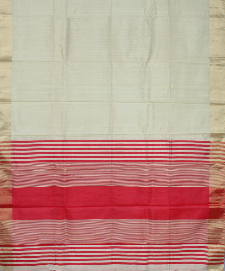 White pink cotton handwoven karnataka raw silk saree