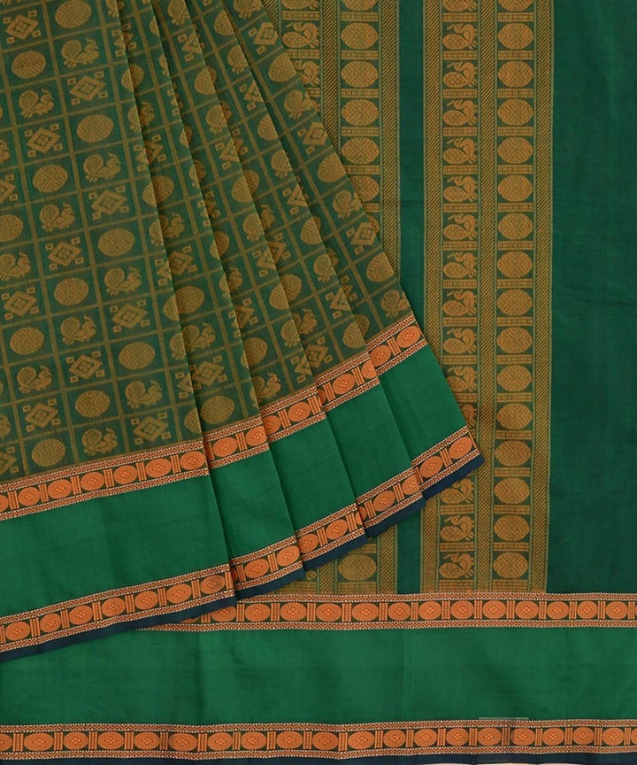 Bottle green kanchi silkcotton saree ayiram 1000 butta rudraksh border