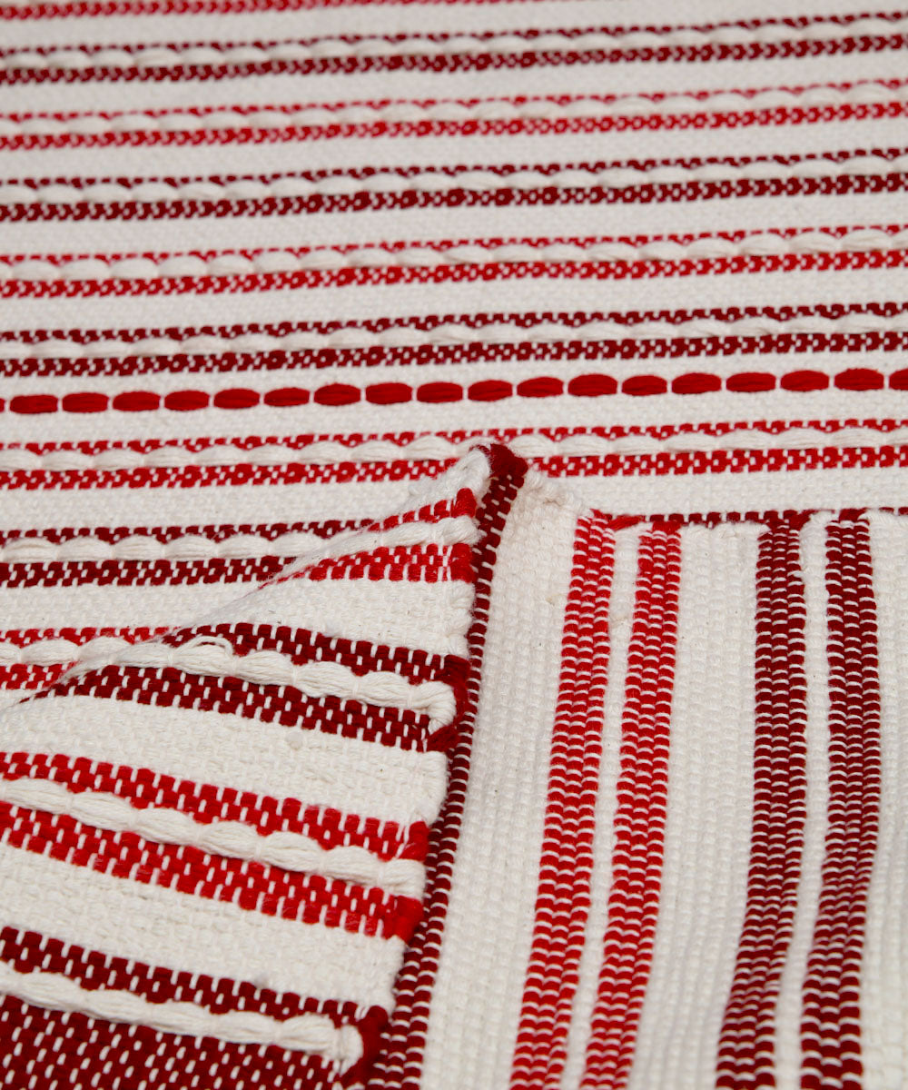 Maroon pink red handwoven cotton dhurrie