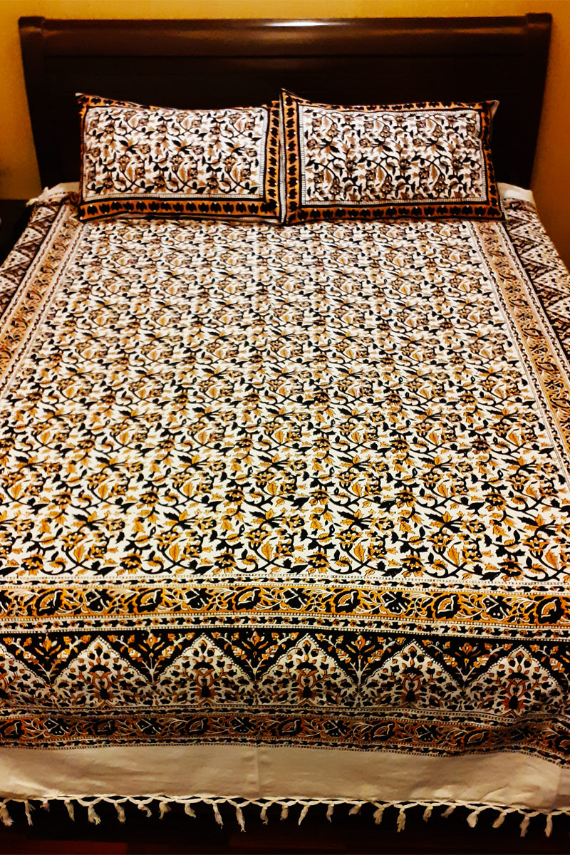 Multicolor hand block printed cotton bedsheet