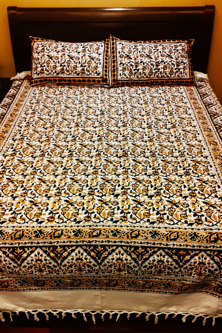 Multicolor hand block printed cotton bedsheet