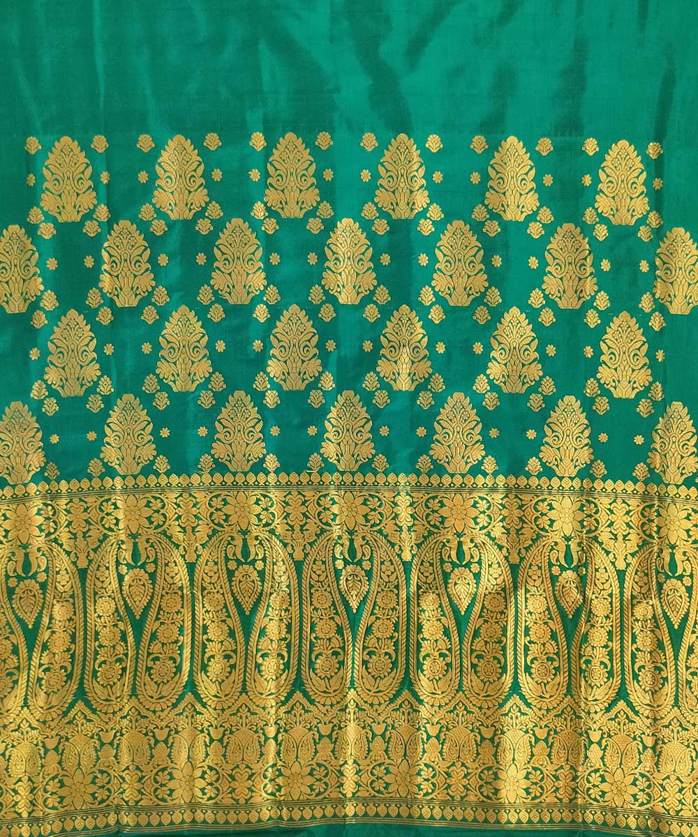 Dark green golden mulberry silk handwoven assam mekhela chador