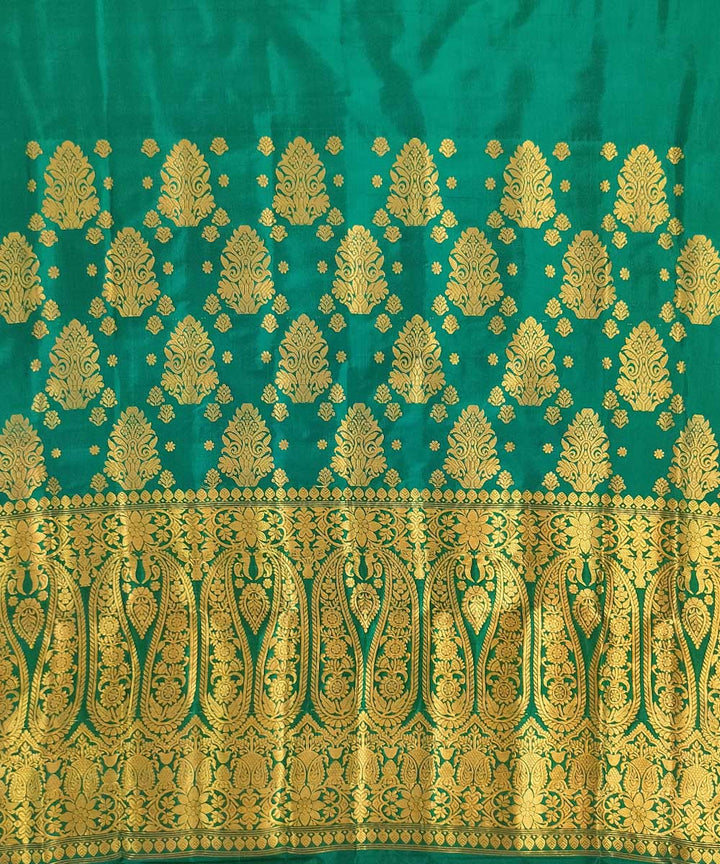 Dark green golden mulberry silk handwoven assam mekhela chador
