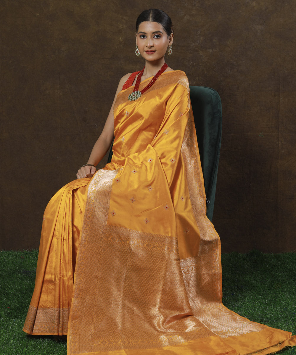 Mustard silk handloom banarasi saree