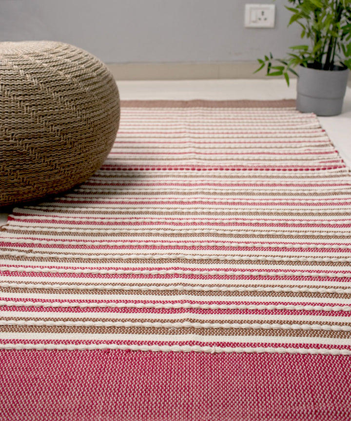 Maroon pink red handwoven cotton dhurrie