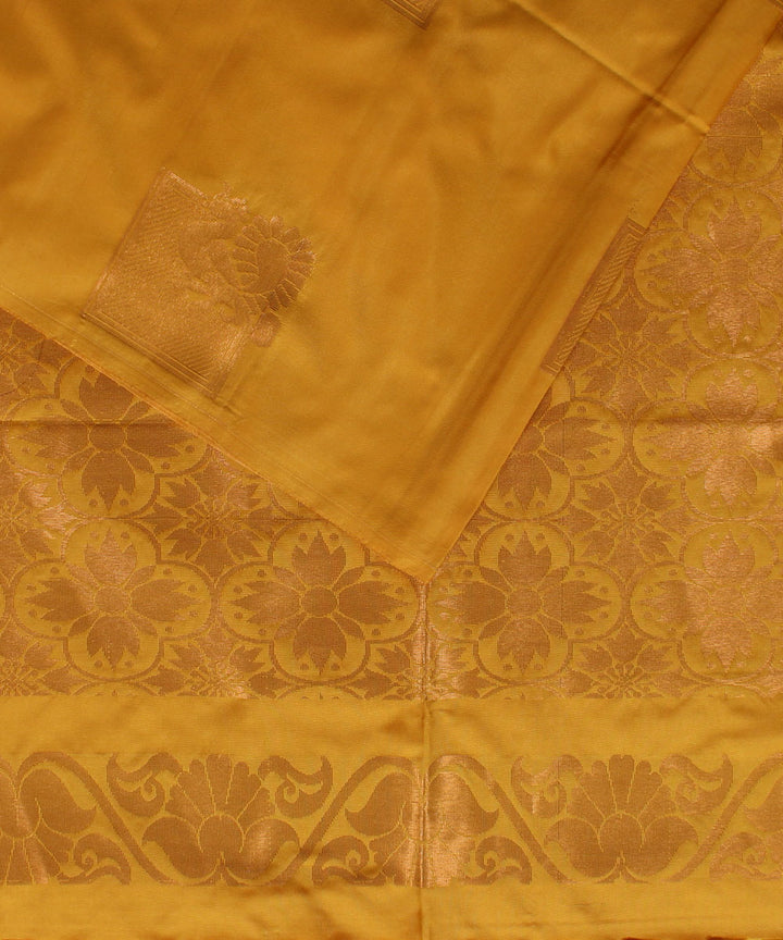 Yellow handwoven Karnataka soft silk saree