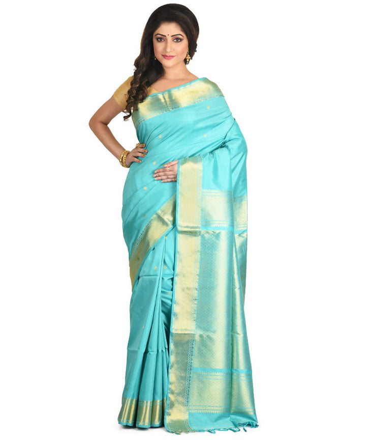 Resham shilpi torquoise bengal silk saree with handwoven design