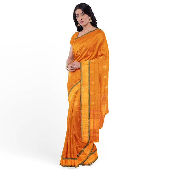 Orange yellow handloom cotton venkatagiri saree