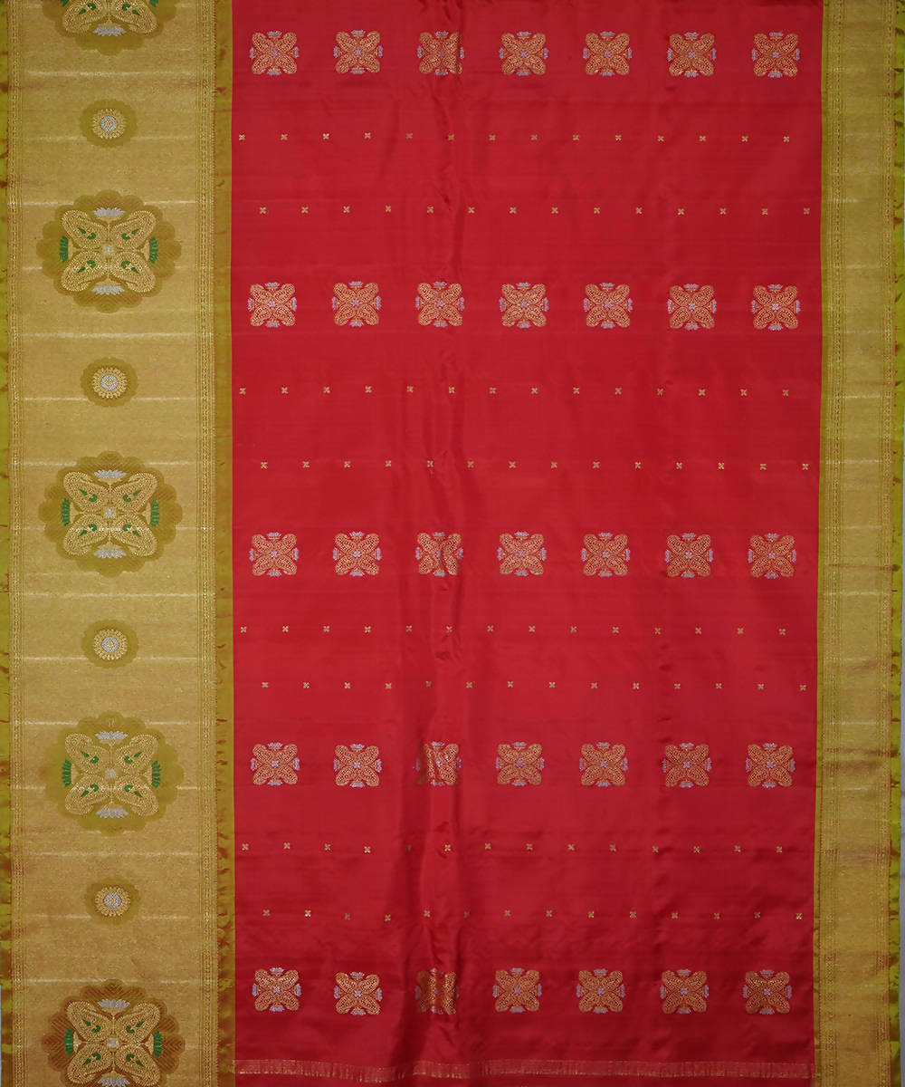 Red gold handwoven silk gadwal saree