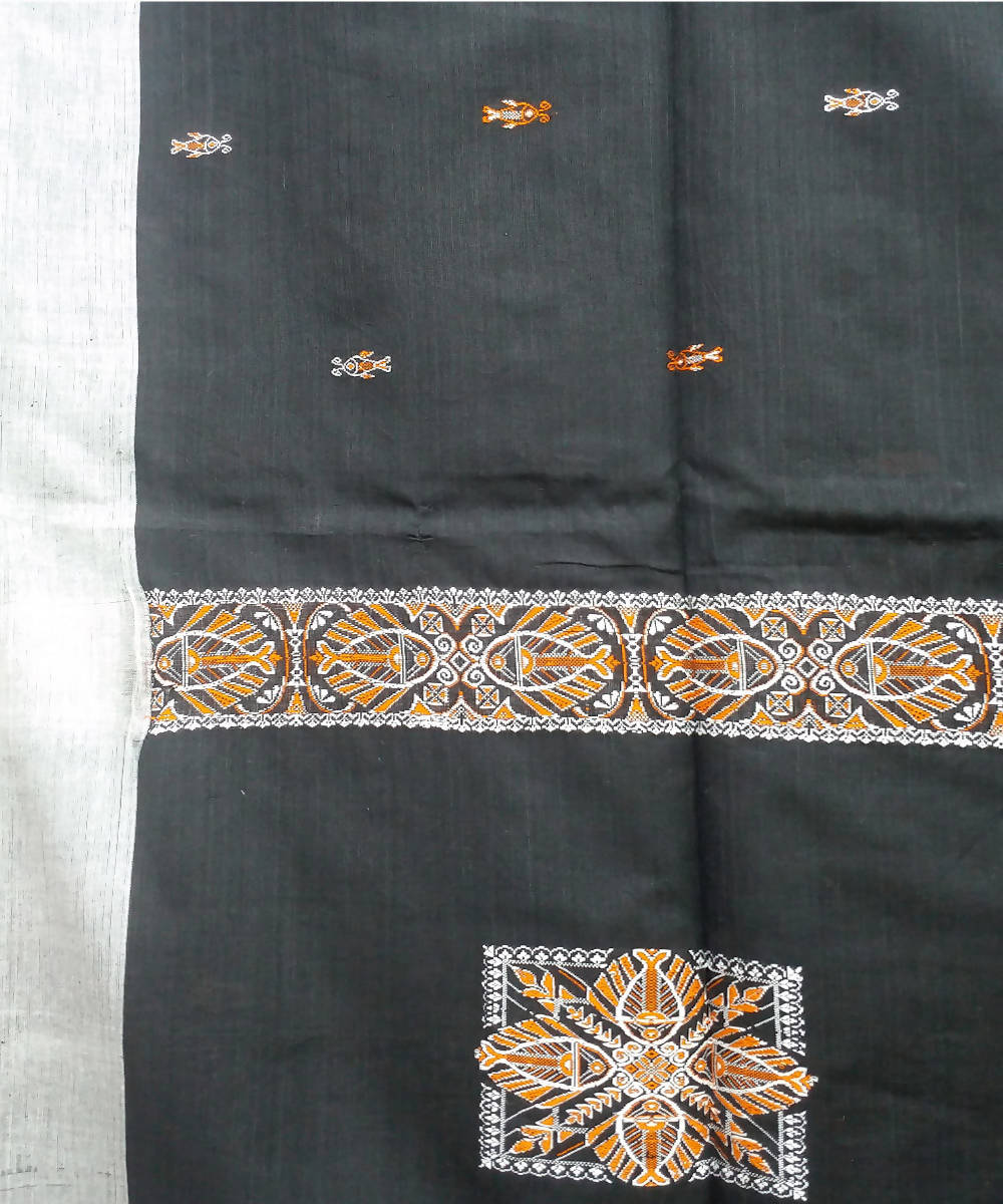 Black Cream Handwoven Handspun Cotton Saree