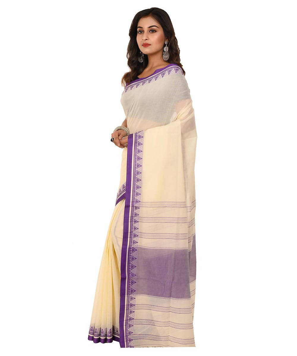 Bengal white shantipuri cotton handloom saree
