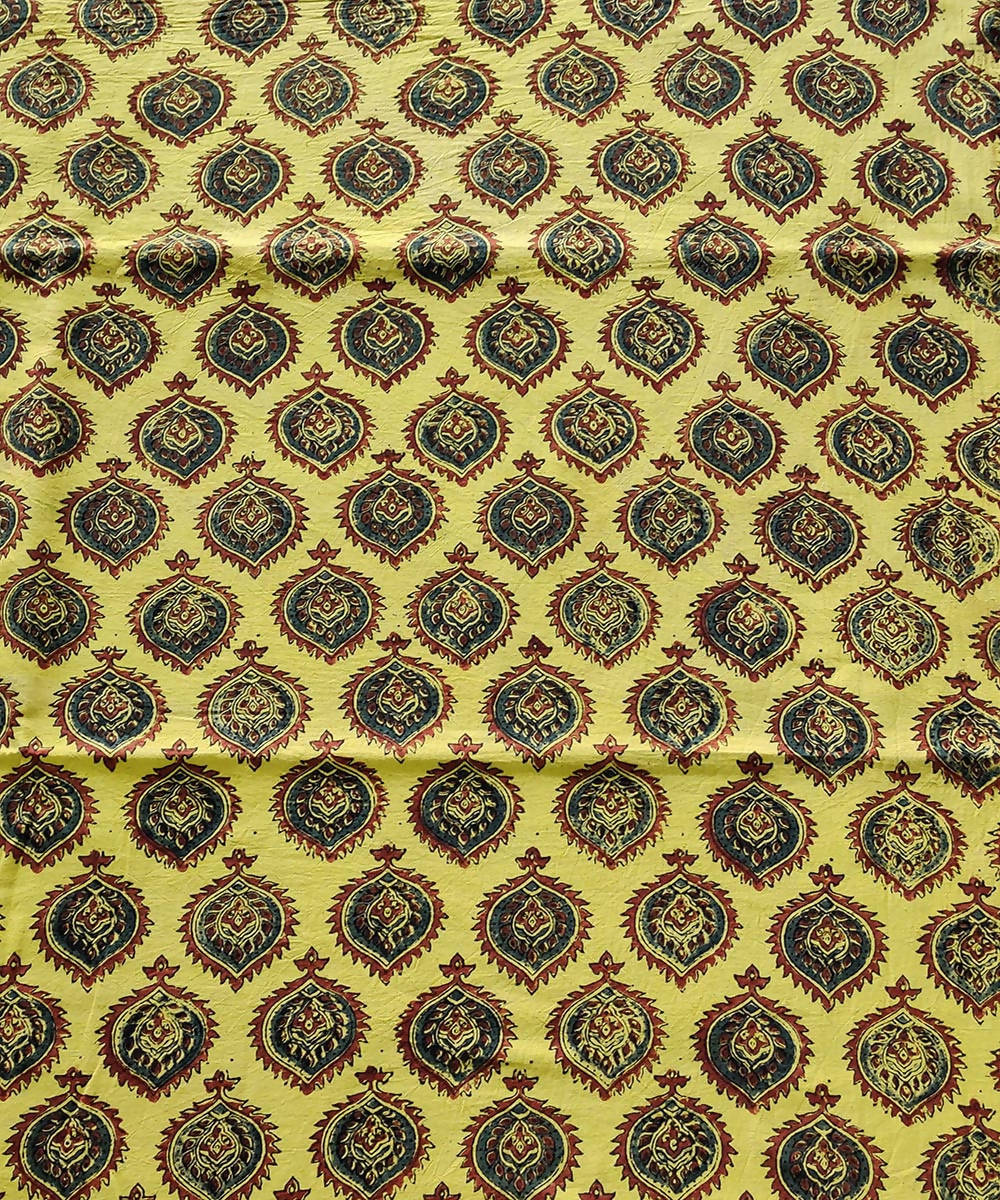 Multi color natural dye handspun handwoven cotton ajrakh print kurta material (2.5m per qty)