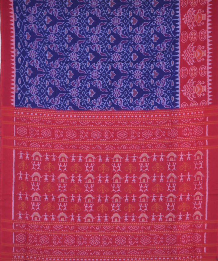 Blue maroon handwoven cotton ikat sambalpuri saree