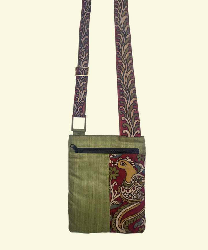 Light Green Kalamkari Ghicha silk cotton Kalamkari strap sling bag