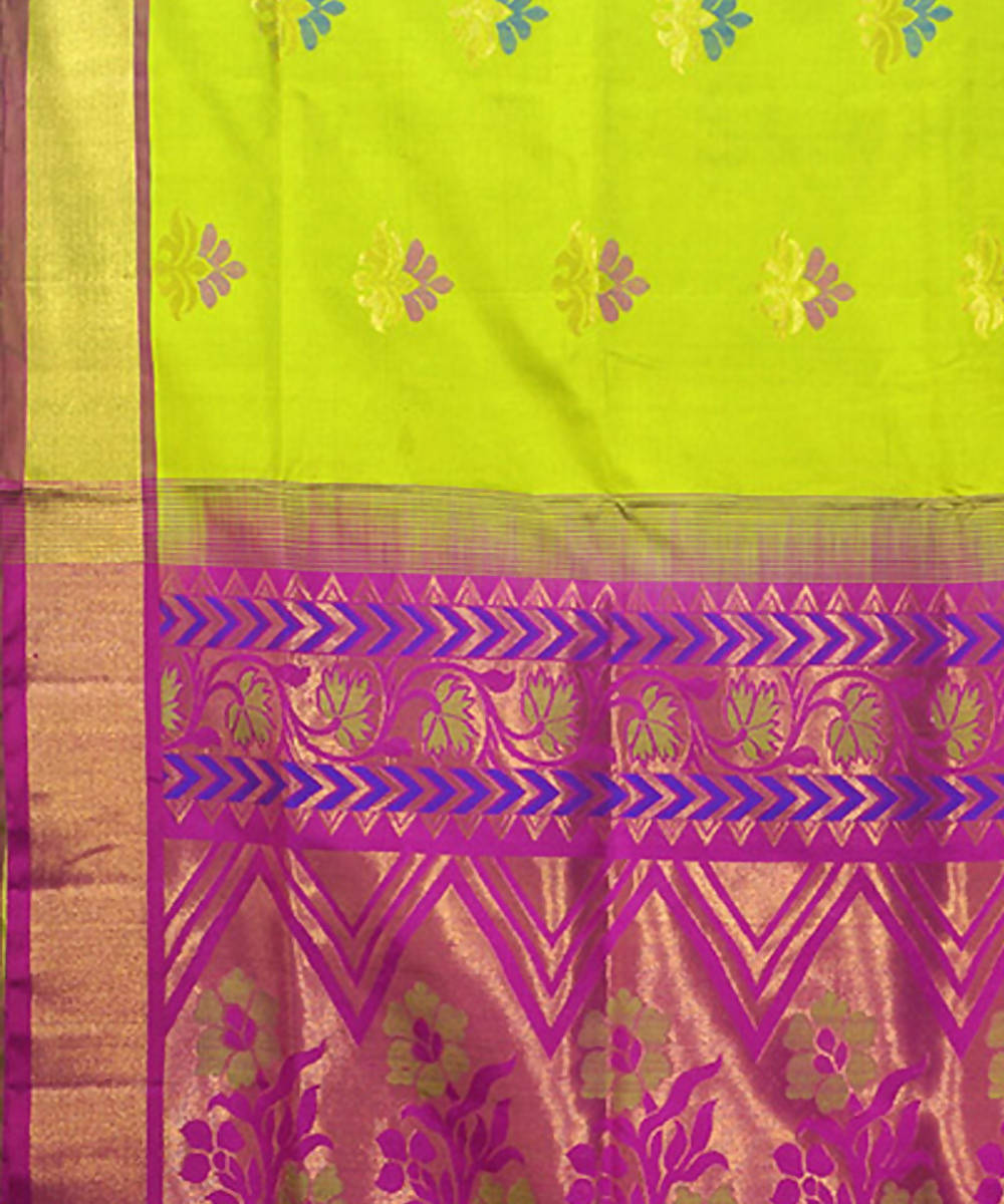 Lime Green Purple Handloom Soft Silk Saree
