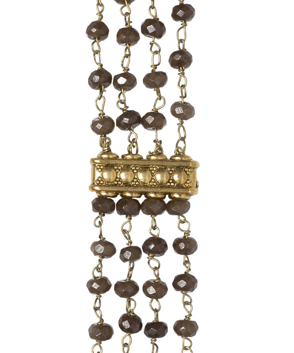Brown handcrafted multi strand genuine semi precious gemstone necklace