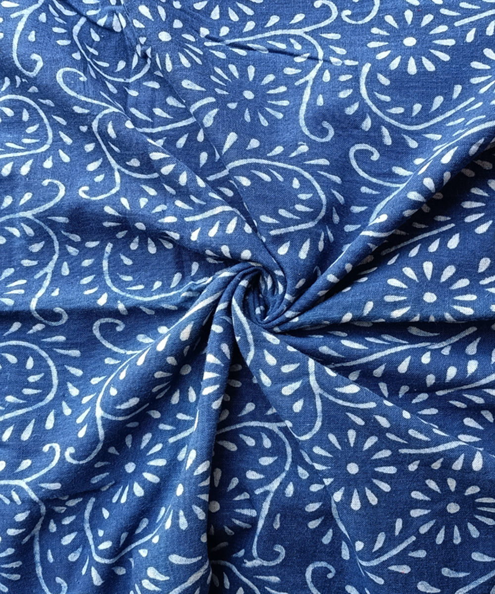 2.5m Indigo white dabu print hand spun hand woven cotton kurta material