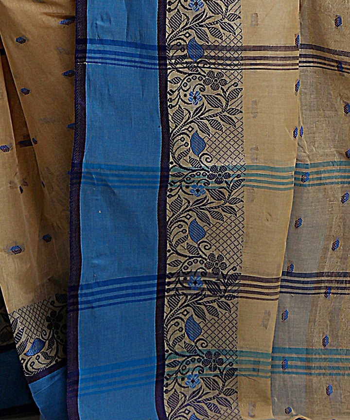 Grey blue handwoven tangail tant cotton bengal saree