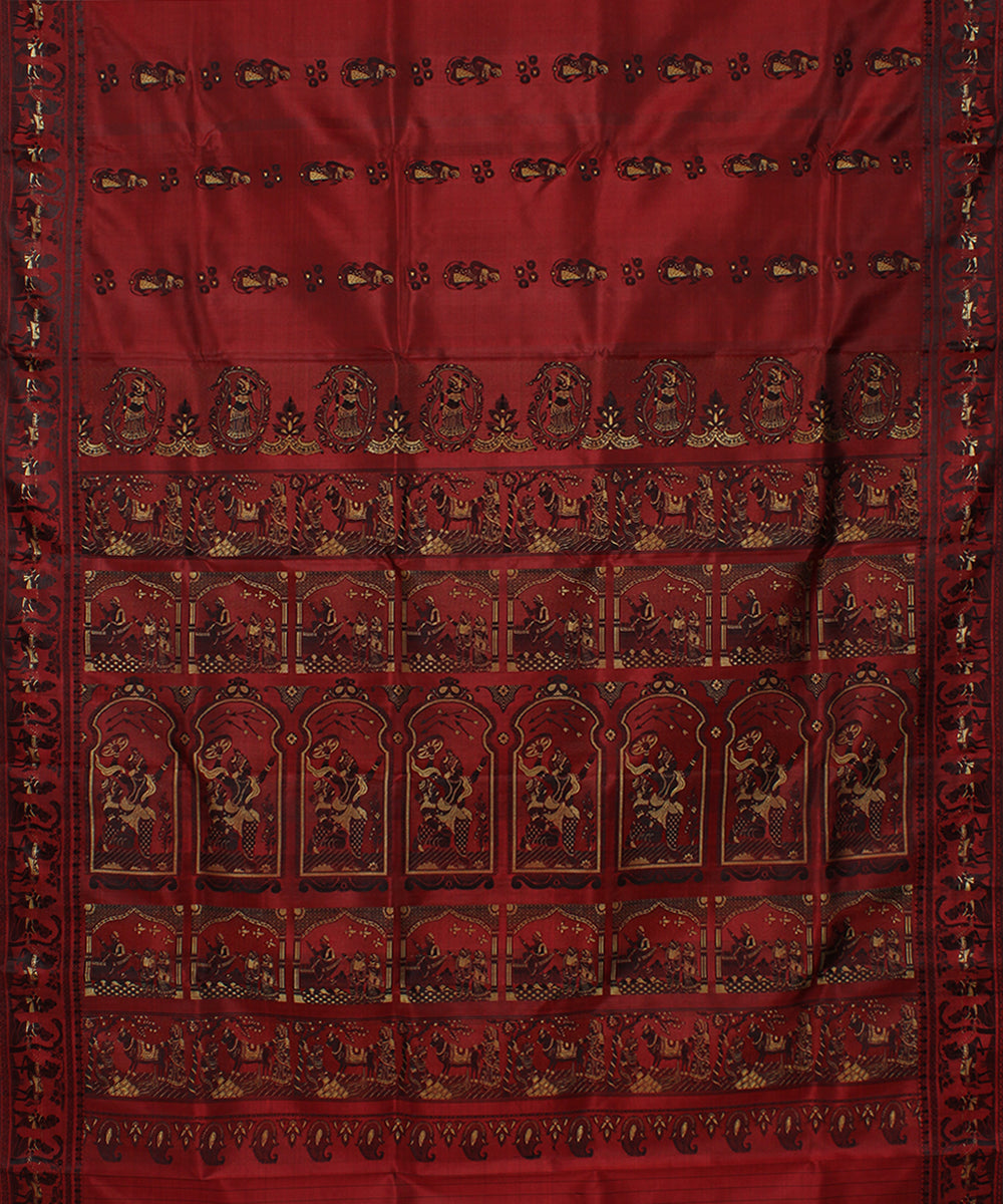Maroon handwoven silk baluchari saree
