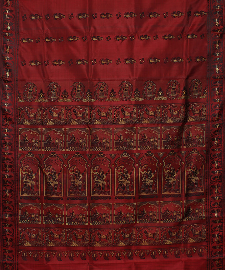 Maroon handwoven silk baluchari saree